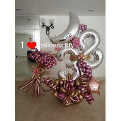 Ramo de flores con globos, Arreglo de cumpleaños con números