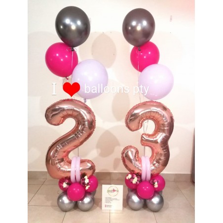 Set de números de Cumpleaños con Helio y Rosas | Balloons PTY