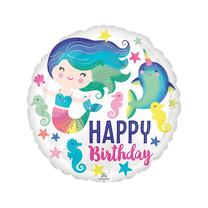 BIRTHDAY SEALIFE MERMAID BALLOON 17"