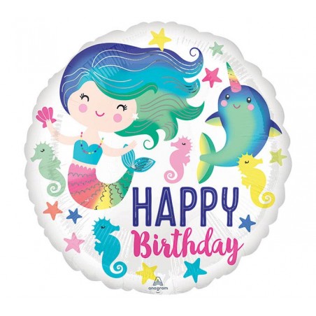 BIRTHDAY SEALIFE MERMAID BALLOON 17"